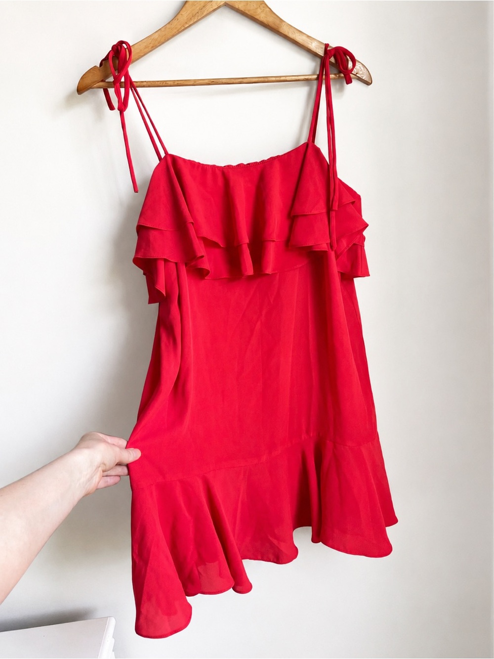 Amanda Uprichard Fifer Mini Dress Ruffle Tie-Shoulder Red Revolve